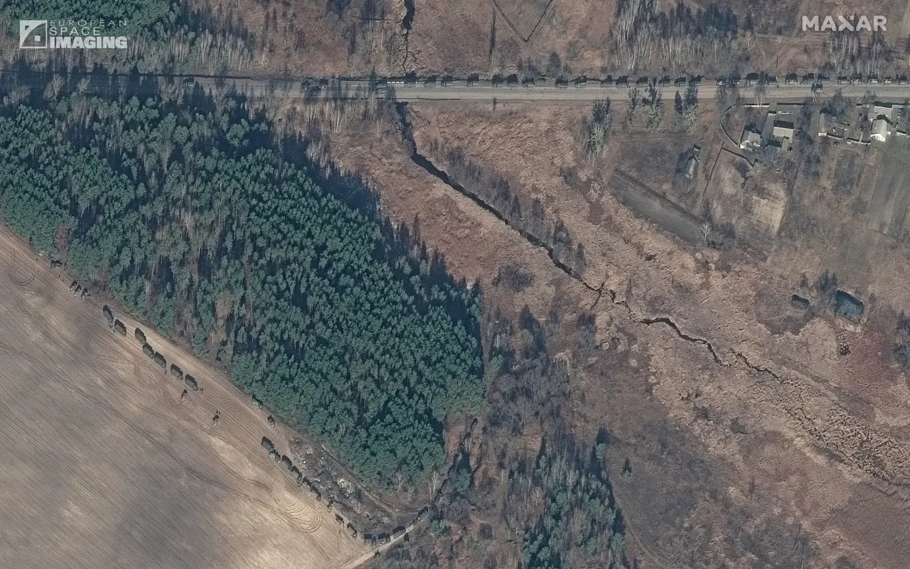 Satellite image 1 showing Russian troop movements in the Ivankiv region, spring 2022