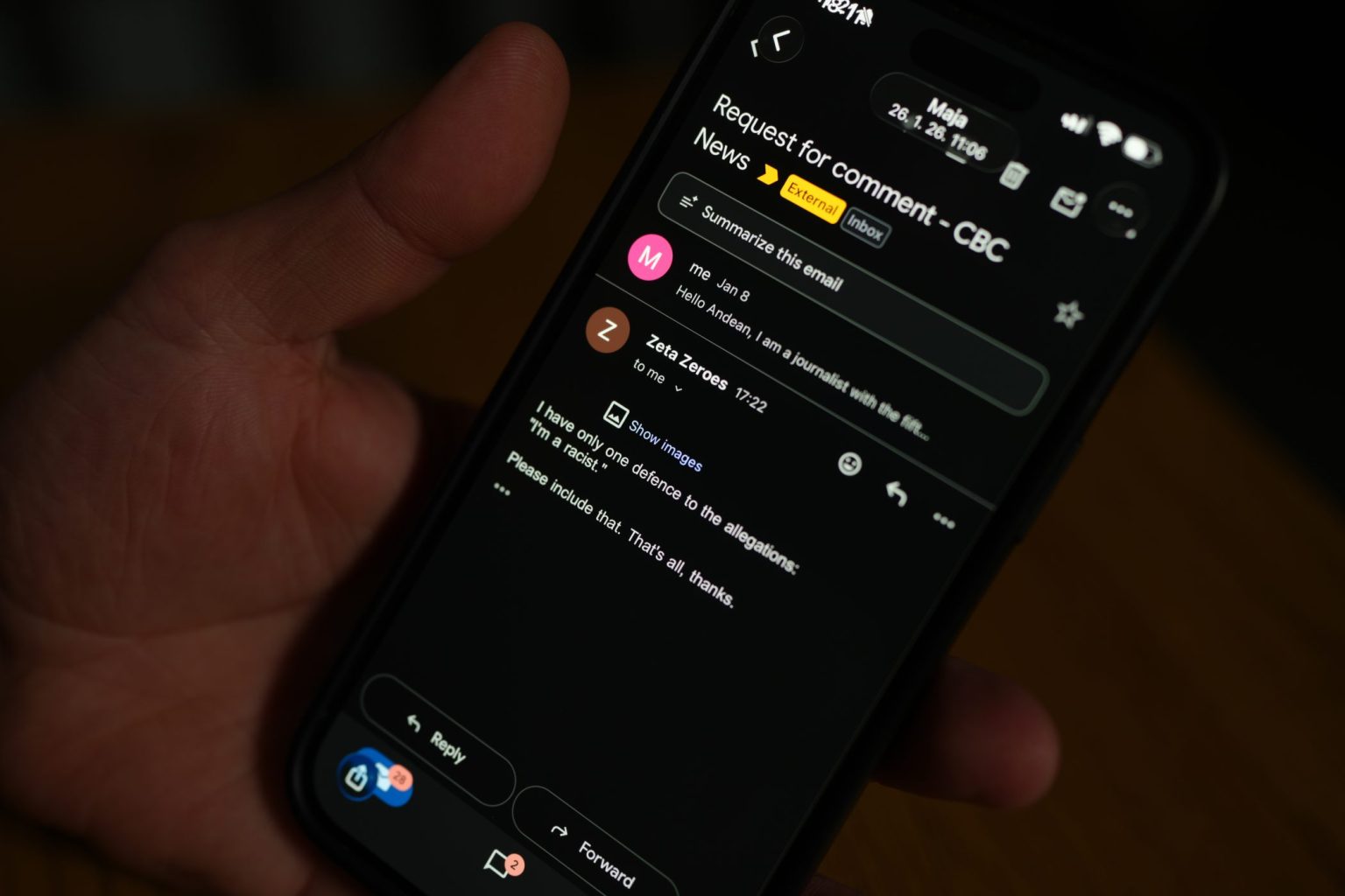 Odgovor Andeana Međedovića za CBC i Detektor. Foto: Detektor