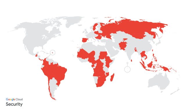 Države sa sumnjivim ili potvrđenim žrtvama hakerske grupe povezane sa Kinom. Autor: Google