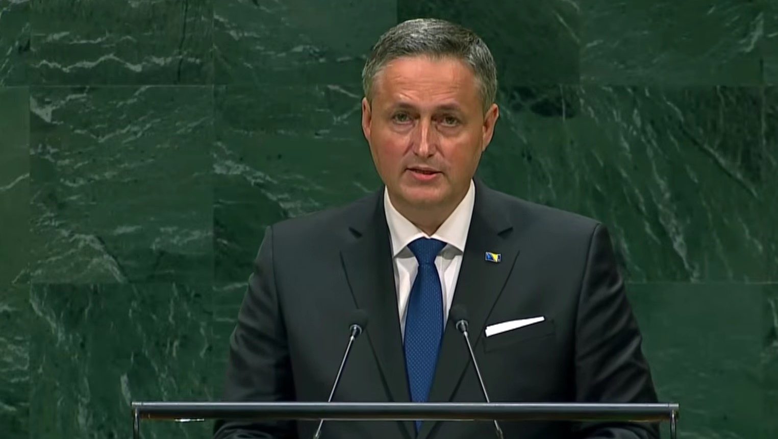 Predsjedavajući Predsjedništva BiH Denis Bećirović u obraćanju Generalnoj skupštini Ujedinjenih nacija. Foto: Screenshoot