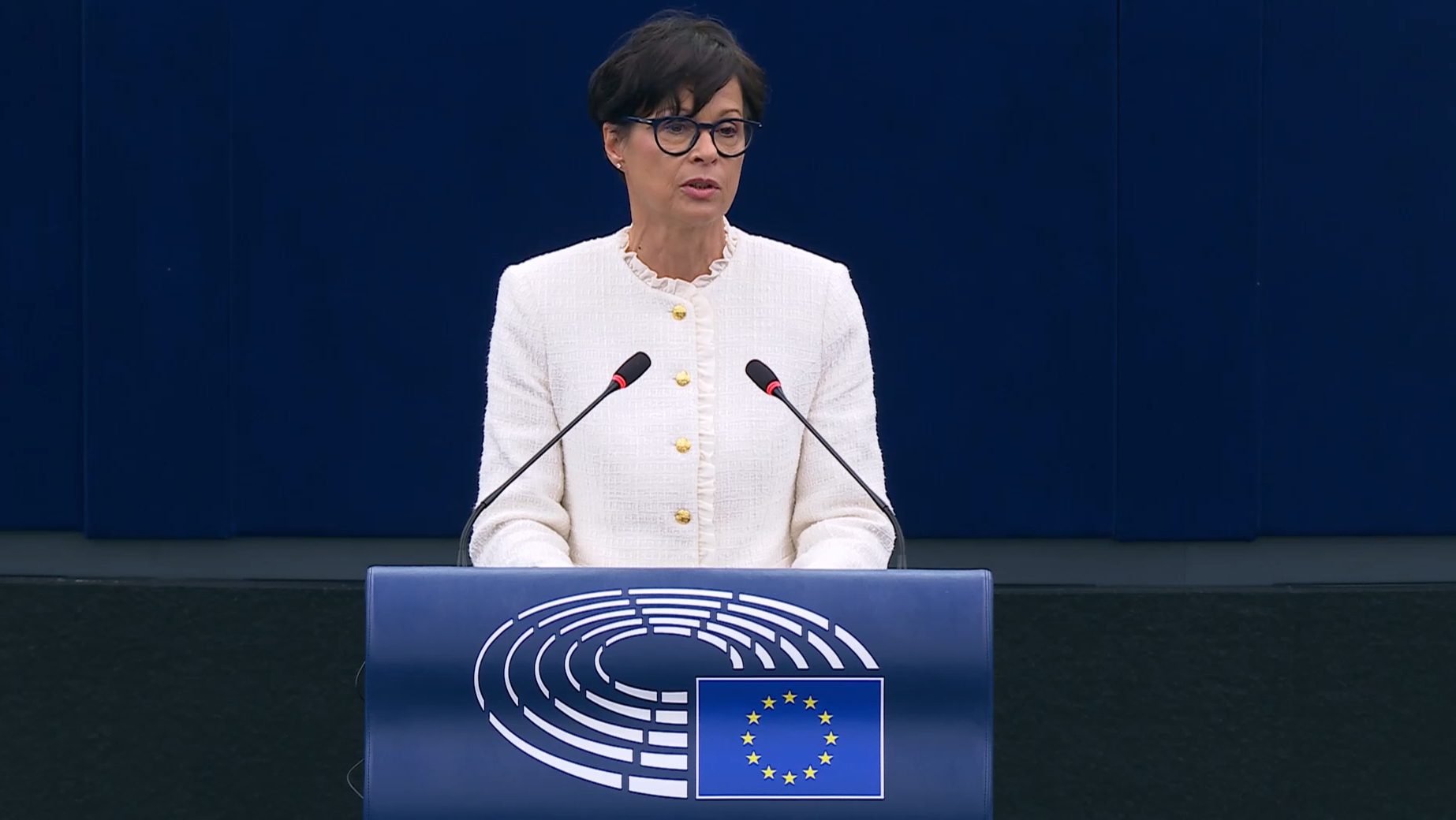 Evropska komesarka za proširenje Marta Kos tokom obraćanja u Evropskom parlamentu. Foto: Screenshoot